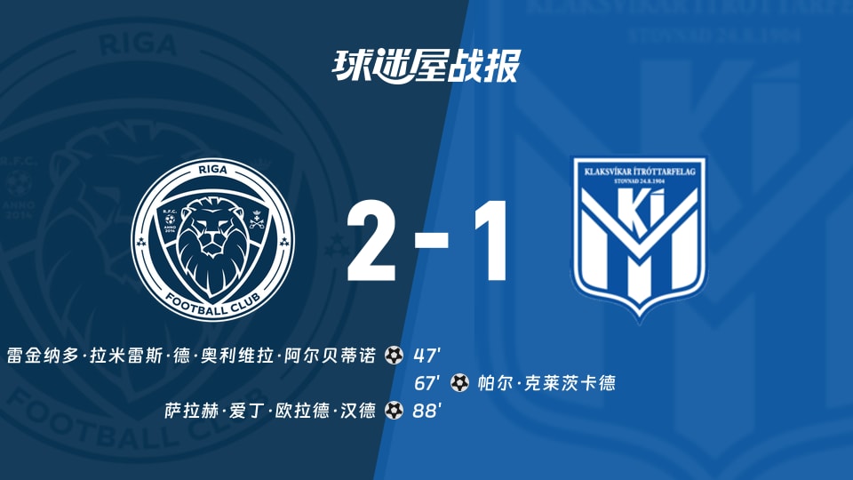 【欧协联附加赛】里加FCvs克拉克斯维克比赛结果:里加FC(2-1)克拉克斯维克比分战报(2026年08月28日)