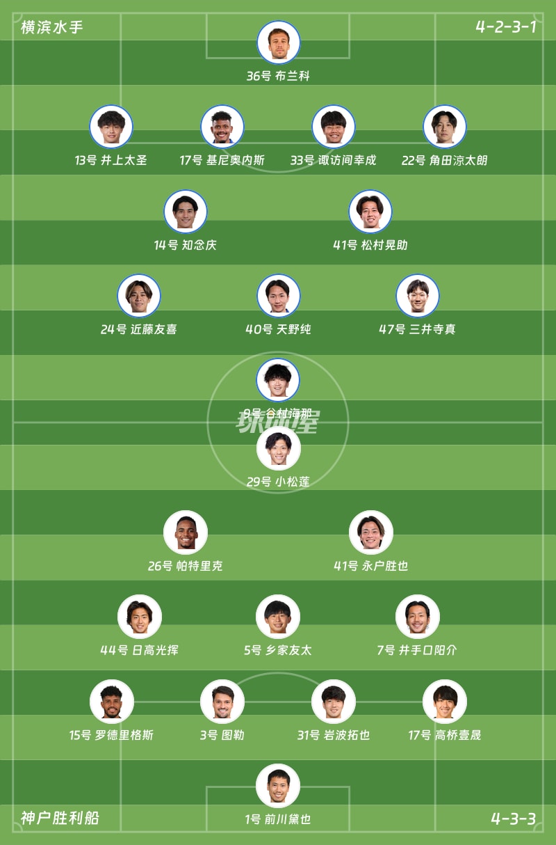 横滨水手vs神户胜利船首发阵容