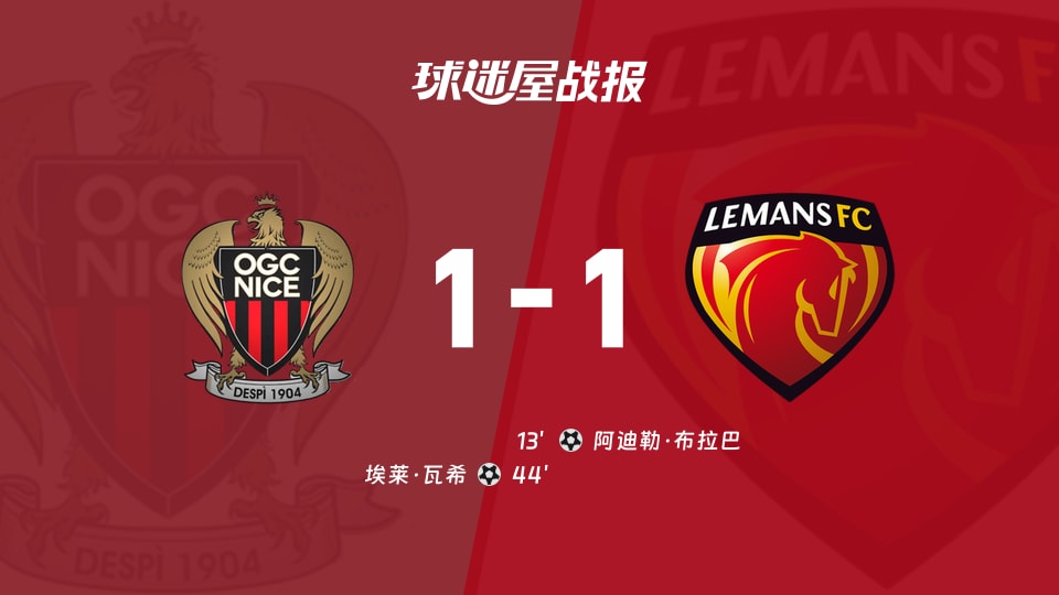【法甲联赛第3轮】尼斯vs勒芒比赛结果：尼斯(1-1)勒芒比分战报(2026年09月06日)