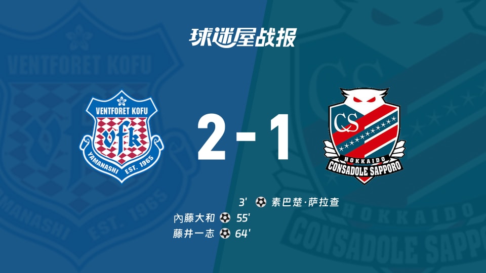 【日职乙联赛第4轮】甲府风林vs札幌冈萨多比赛结果：甲府风林(2-1)札幌冈萨多比分战报(2026年08月29日)