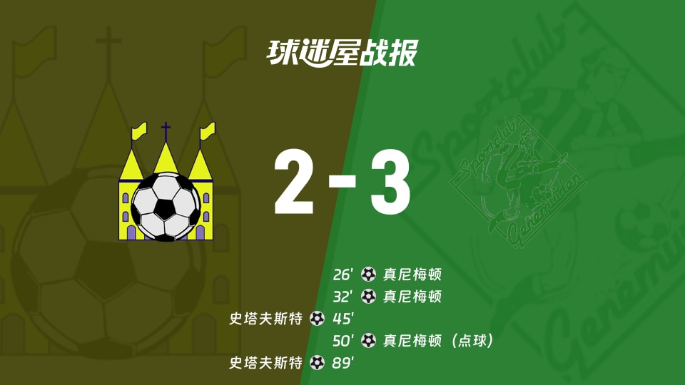【荷兰杯预赛2】史塔夫斯特vs真尼梅顿比赛结果:史塔夫斯特(2-3)真尼梅顿比分战报(2026年09月23日)