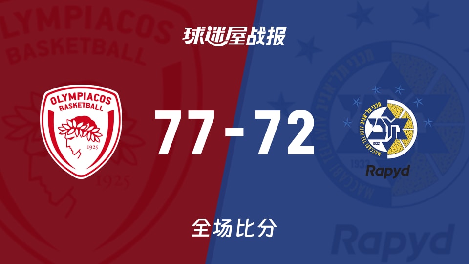 俱乐部友谊赛奥林匹亚科斯vs特拉维夫马卡比战报：77-72，