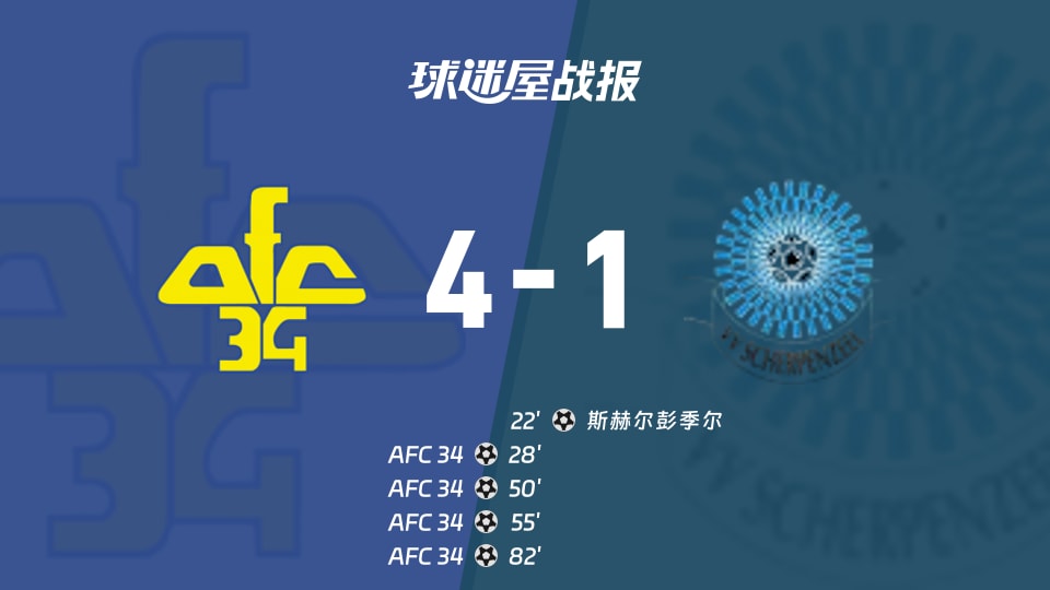 【荷兰杯预赛1】AFC 34vs斯赫尔彭季尔比赛结果:AFC 34(4-1)斯赫尔彭季尔比分战报(2026年09月02日)