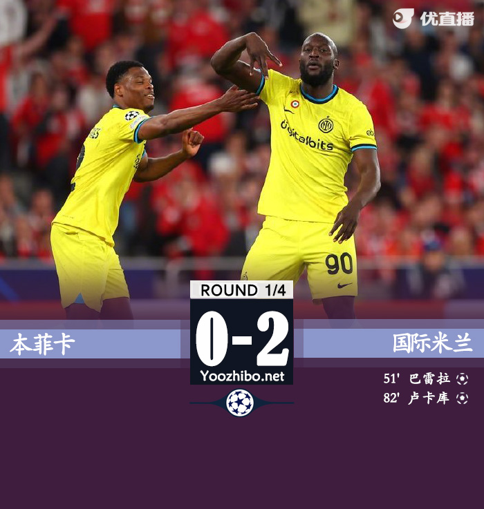 国米客场2-0击败本菲卡