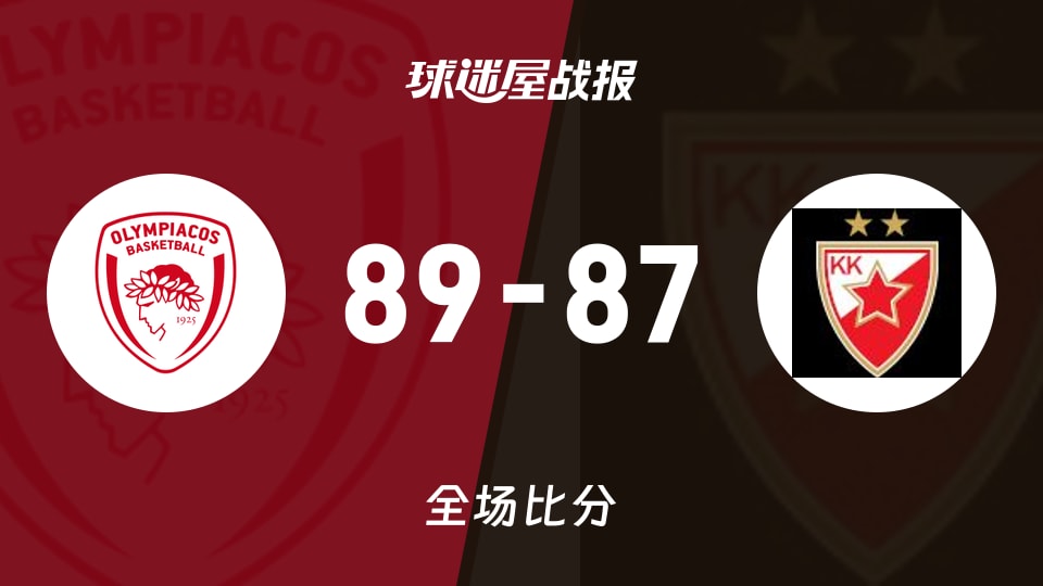 俱乐部友谊赛奥林匹亚科斯vs贝尔格莱德红星战报：89-87，