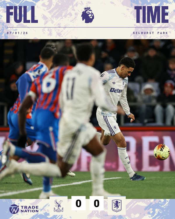 水晶宫0-0维拉：沃特金斯失良机 拉克鲁瓦门线救主 维拉连胜终结