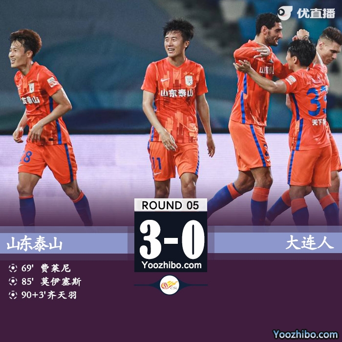 山东泰山3-0完胜大连人