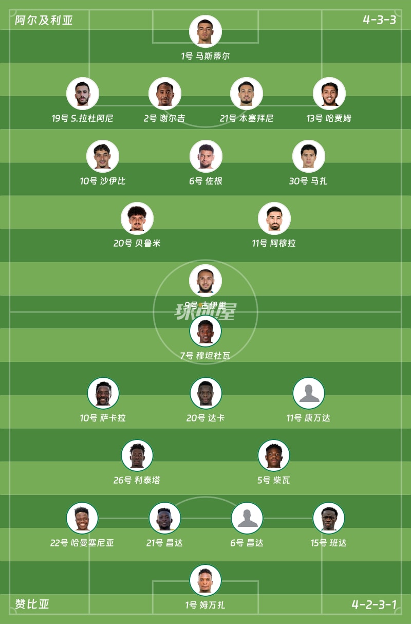 阿尔及利亚vs赞比亚首发阵容