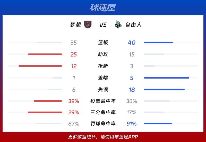 梦想vs自由人球队数据