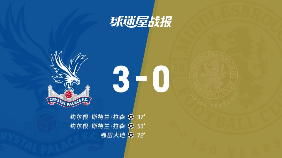 【英联杯第三轮】水晶宫vs米德尔斯堡比赛结果：水晶宫(3-0)米德尔斯堡比分战报(2026年09月09日)
