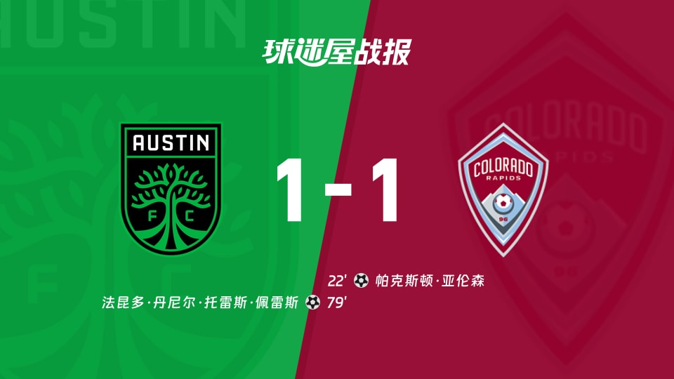 【美职联联赛第24轮】奥斯汀FCvs科罗拉多急流比赛结果：奥斯汀FC(1-1)科罗拉多急流比分战报(2026年09月10日)