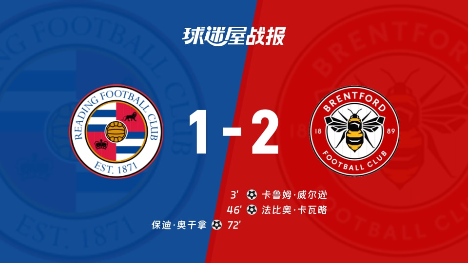 【英联杯第三轮】雷丁vs布伦特福德比赛结果:雷丁(1-2)布伦特福德比分战报(2026年09月16日)