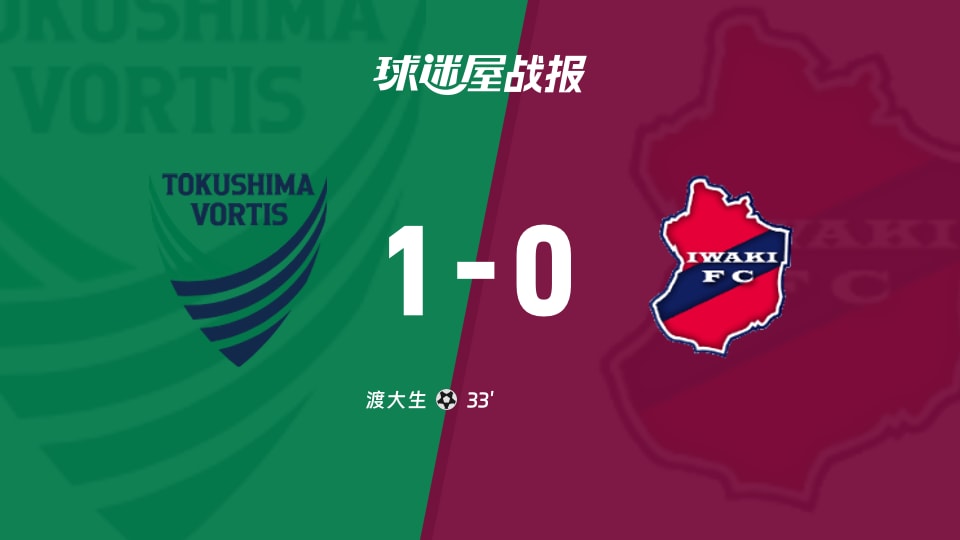 【日职乙联赛第5轮】德岛漩涡vs磐城FC比赛结果：德岛漩涡(1-0)磐城FC比分战报(2026年09月05日)