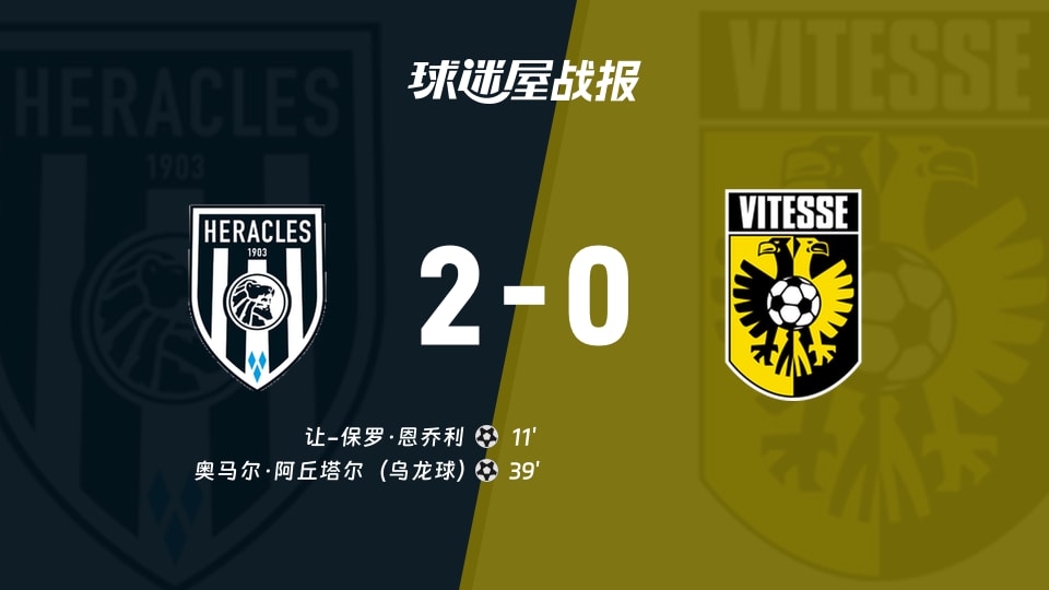 【荷乙联赛第8轮】赫拉克勒斯vs维特斯比赛结果：赫拉克勒斯(2-0)维特斯比分战报(2026年09月26日)