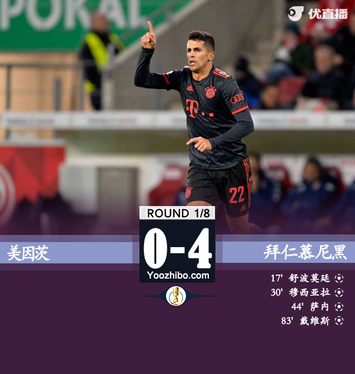 拜仁客场4-0十人美因茨成功晋级八强