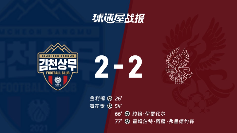 【韩K联联赛第27轮】金泉尚武vs光州FC比赛结果：金泉尚武(2-2)光州FC比分战报(2026年09月06日)