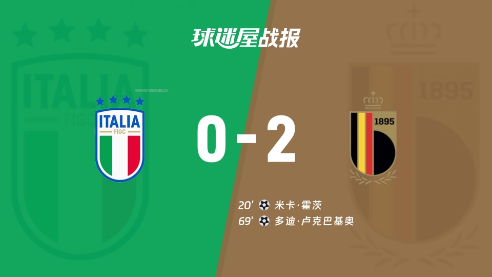 【欧国联A联赛第1轮】意大利vs比利时比赛结果:意大利(0-2)比利时比分战报(2026年09月26日)