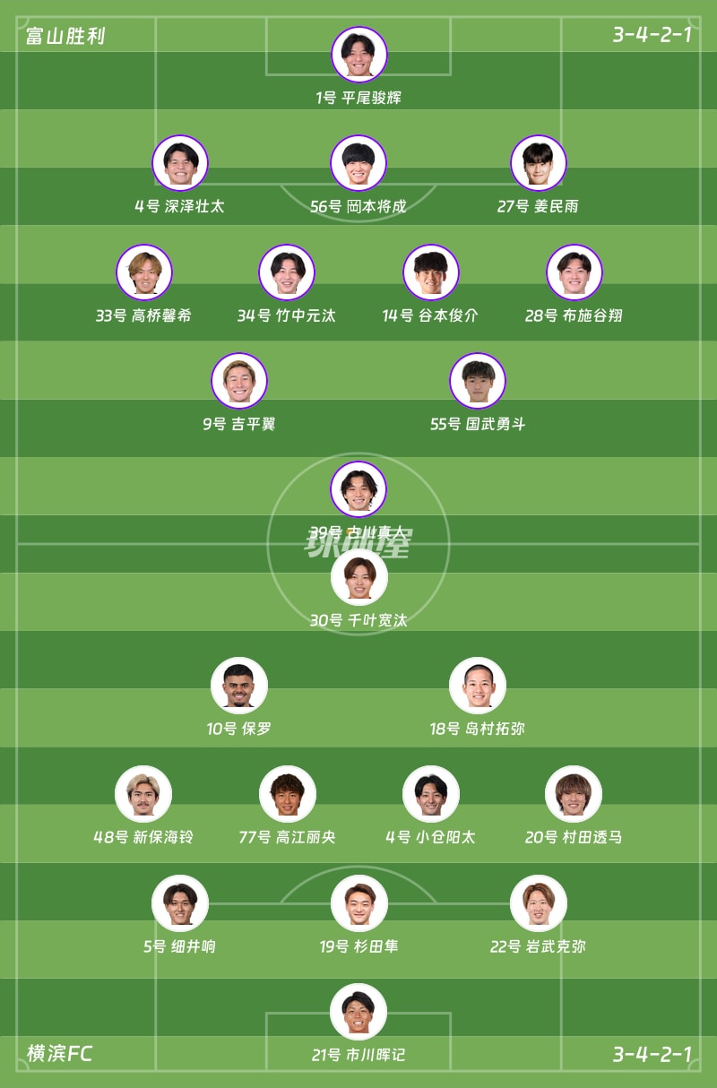富山胜利vs横滨FC首发阵容