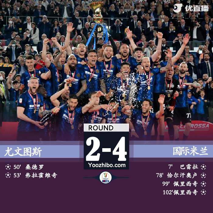 国米4-2尤文获得意大利杯