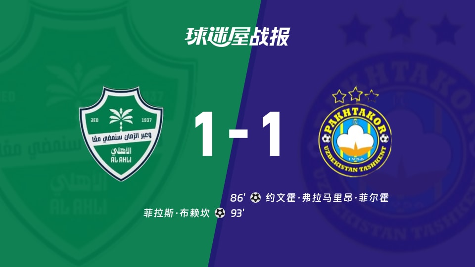 【亚精英赛西亚区第1轮】吉达国民vs塔什干棉农比赛结果：吉达国民(1-1)塔什干棉农比分战报(2026年09月15日)