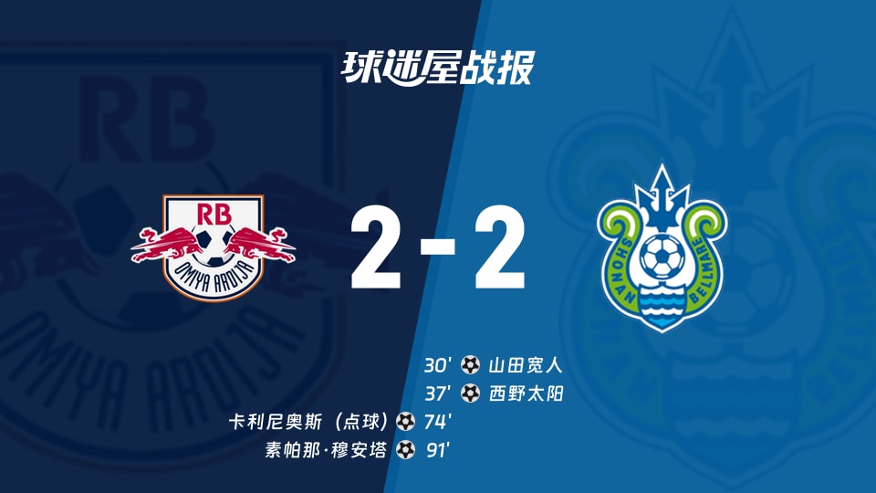 【日职乙联赛第4轮】RB大宫松鼠vs湘南丽海比赛结果:RB大宫松鼠(2-2)湘南丽海比分战报(2026年08月29日)