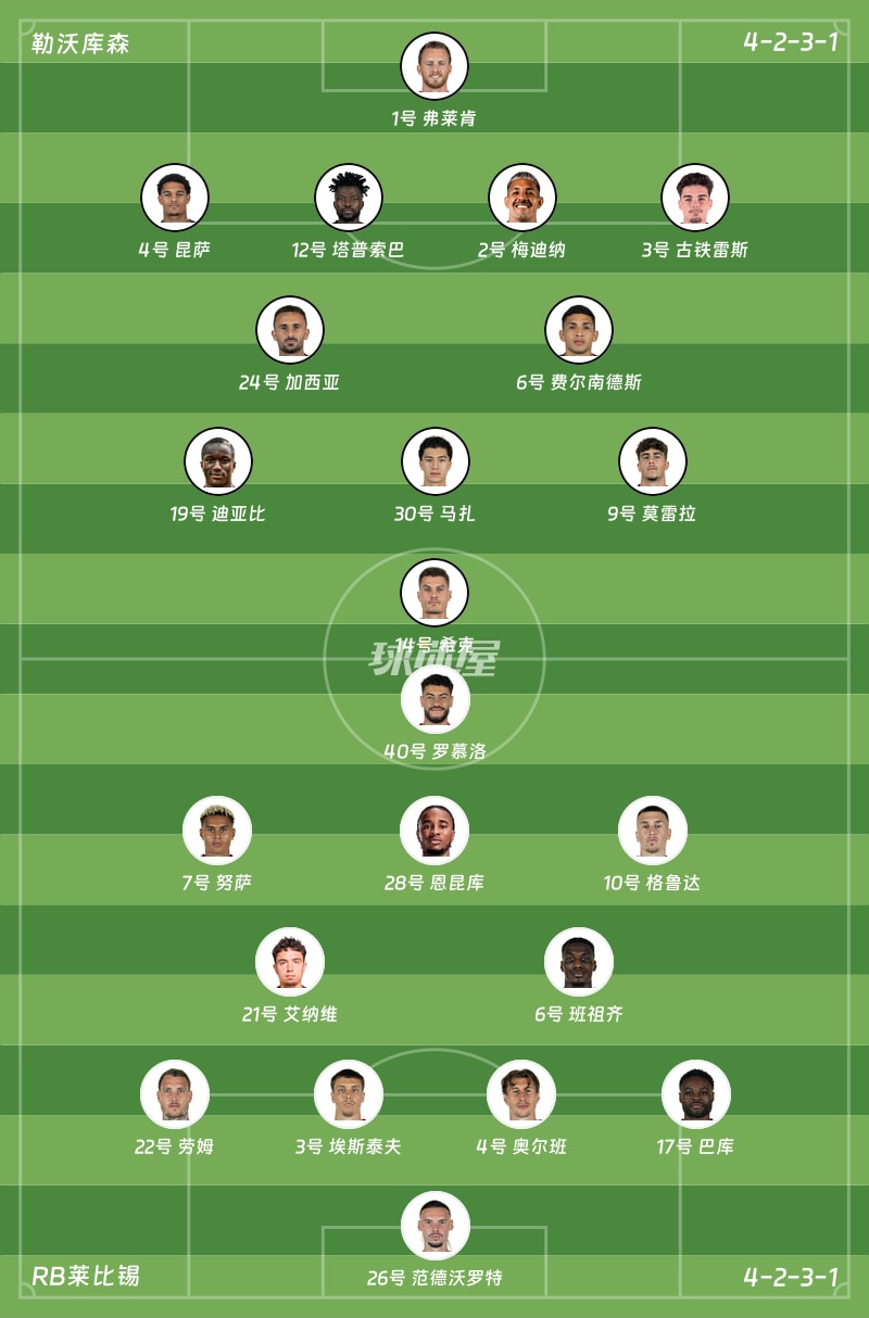 勒沃库森vsRB莱比锡首发阵容