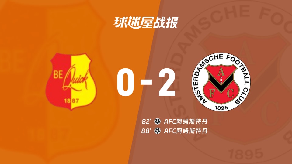 【荷兰杯预赛1】贝奎克1887vsAFC阿姆斯特丹比赛结果：贝奎克1887(0-2)AFC阿姆斯特丹比分战报(2026年09月02日)