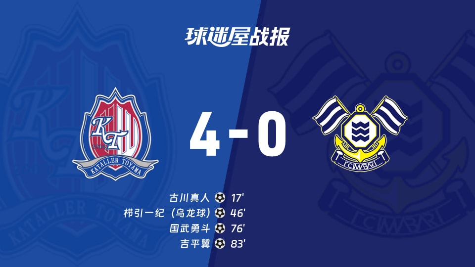 【日职乙联赛第3轮】富山胜利vsFC今治比赛结果：富山胜利(4-0)FC今治比分战报(2026年08月22日)
