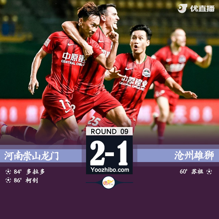 河南嵩山龙门2-1沧州雄狮 多拉多点射柯钊绝杀