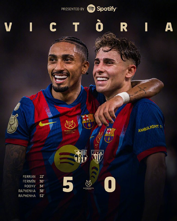 西超杯-<a href=/zuqiu/barcelona/ target=_blank class=infotextkey>巴萨</a>5-0毕巴 拉菲尼亚2射1传 费尔明巴德吉2传1射