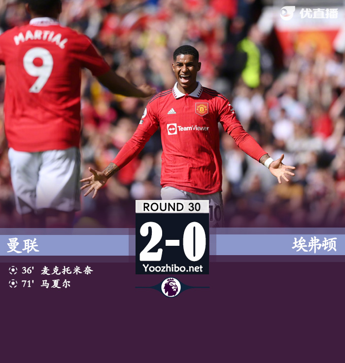 曼联2-0击败埃弗顿