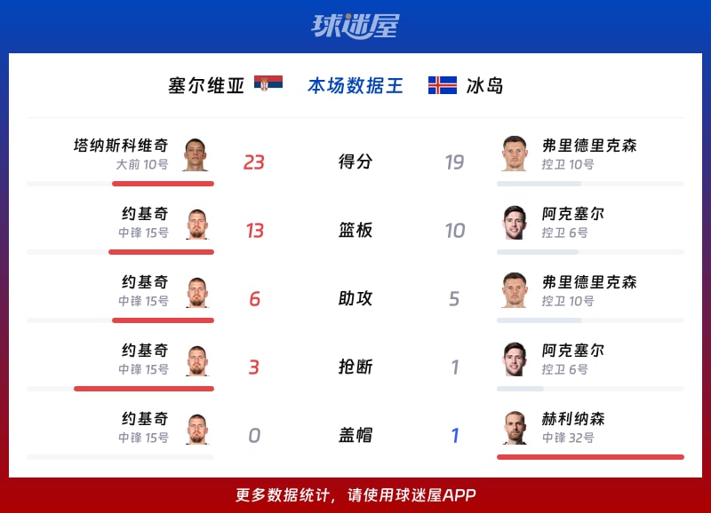 塞尔维亚vs冰岛各项最佳