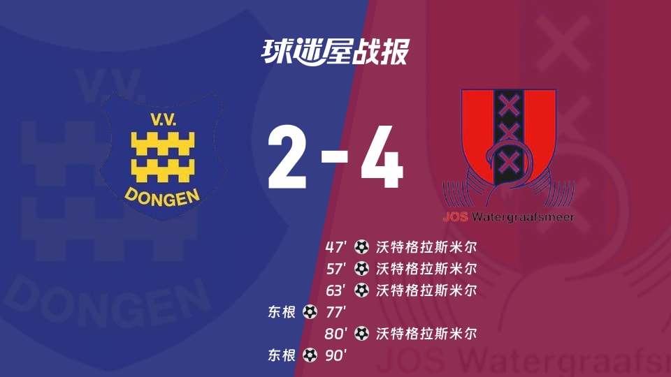 【荷兰杯预赛1】东根vs沃特格拉斯米尔比赛结果：东根(2-4)沃特格拉斯米尔比分战报(2026年09月03日)