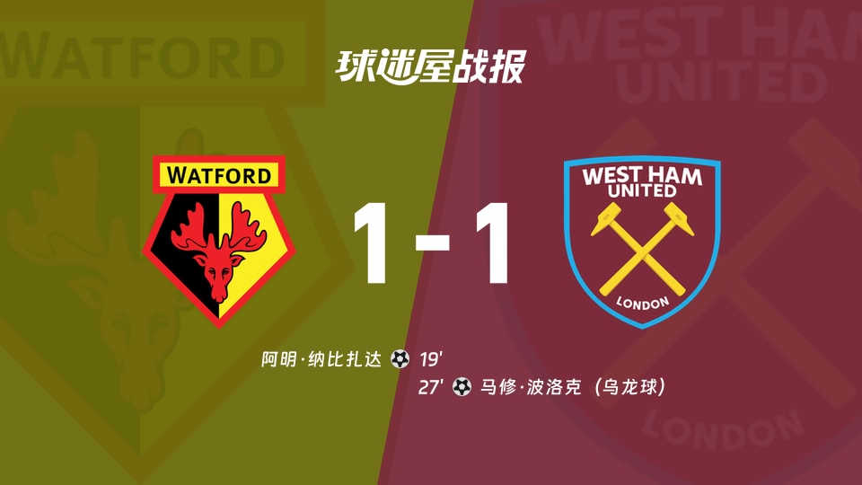 【英冠联赛第3轮】沃特福德vs西汉姆联比赛结果:沃特福德(1-1)西汉姆联比分战报(2026年08月29日)