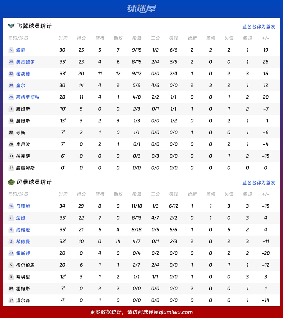 飞翼vs风暴球员数据