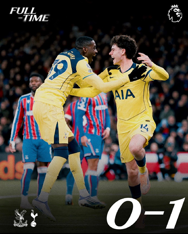 英超-热刺1-0完胜水晶宫 格雷头球制胜