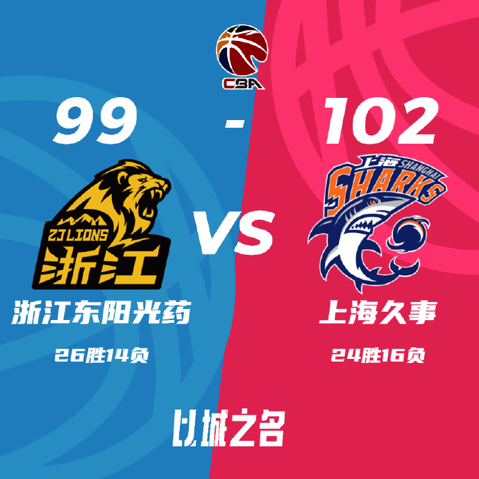 广厦99-102惜败上海 孙铭徽29+11+10 胡金秋11中4 王哲林20+8