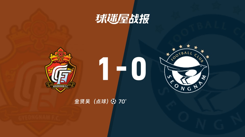 【韩K2联联赛第26轮】庆南FCvs城南FC比赛结果:庆南FC(1-0)城南FC比分战报(2026年09月13日)
