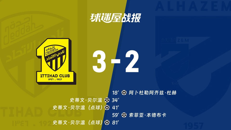 【沙特联联赛第3轮】吉达联合vs哈森姆比赛结果：吉达联合(3-2)哈森姆比分战报(2026年08月25日)