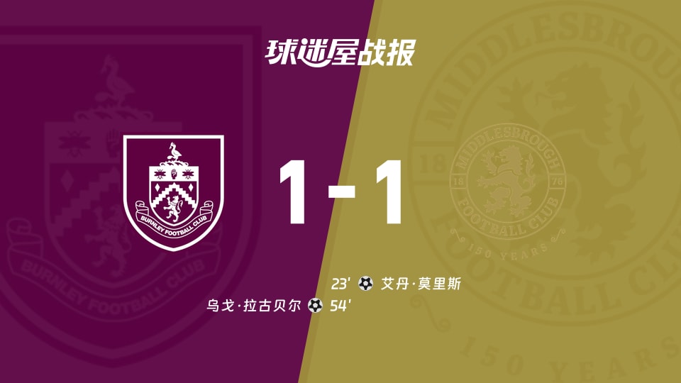 【英冠联赛第4轮】伯恩利vs米德尔斯堡比赛结果：伯恩利(1-1)米德尔斯堡比分战报(2026年09月03日)