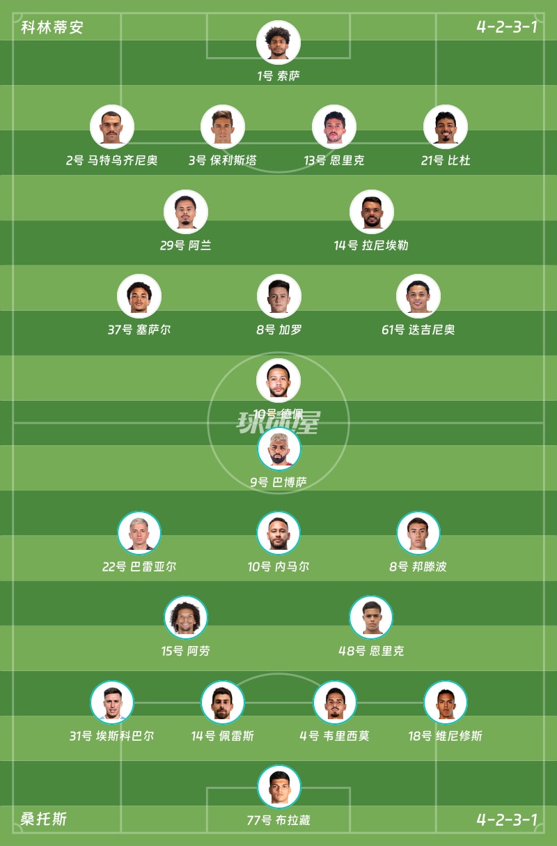 科林蒂安vs桑托斯首发阵容