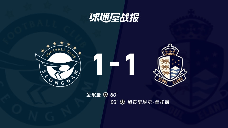 【韩K2联联赛第24轮】城南FCvs首尔衣恋比赛结果:城南FC(1-1)首尔衣恋比分战报(2026年08月29日)