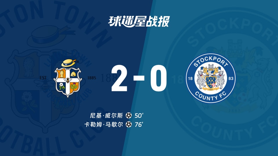 【英甲联赛第4轮】卢顿vs斯托克港比赛结果：卢顿(2-0)斯托克港比分战报(2026年09月03日)