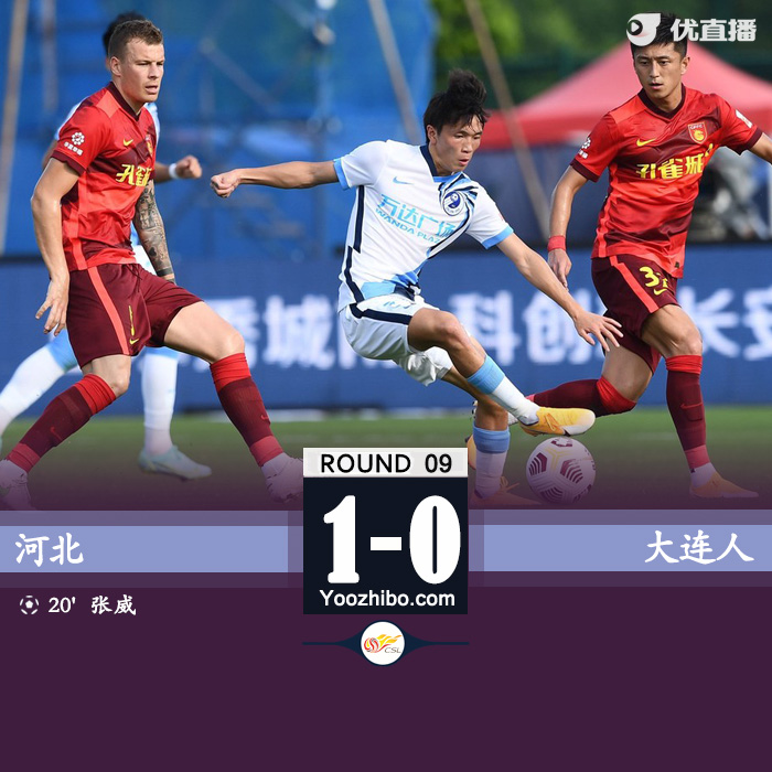 河北1-0大连人 尹鸿博助攻张威破门董岩峰直红