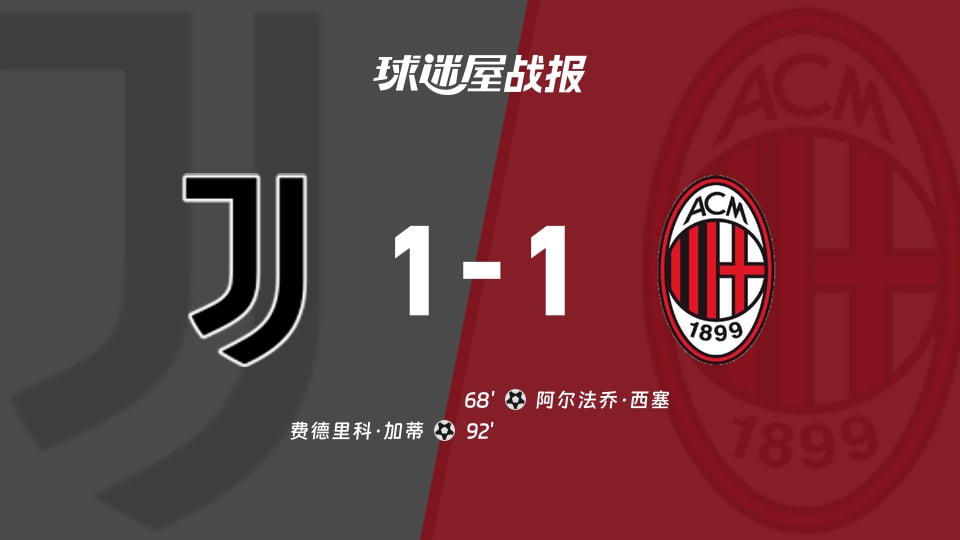 【意甲联赛第3轮】尤文vsAC米兰比赛结果：尤文(1-1)AC米兰比分战报(2026年09月07日)