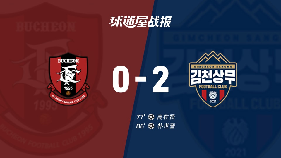 【韩K联联赛第30轮】富川FCvs金泉尚武比赛结果:富川FC(0-2)金泉尚武比分战报(2026年09月19日)