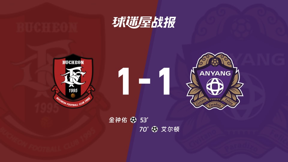 【韩K联联赛第26轮】富川FCvs安养FC比赛结果：富川FC(1-1)安养FC比分战报(2026年08月29日)