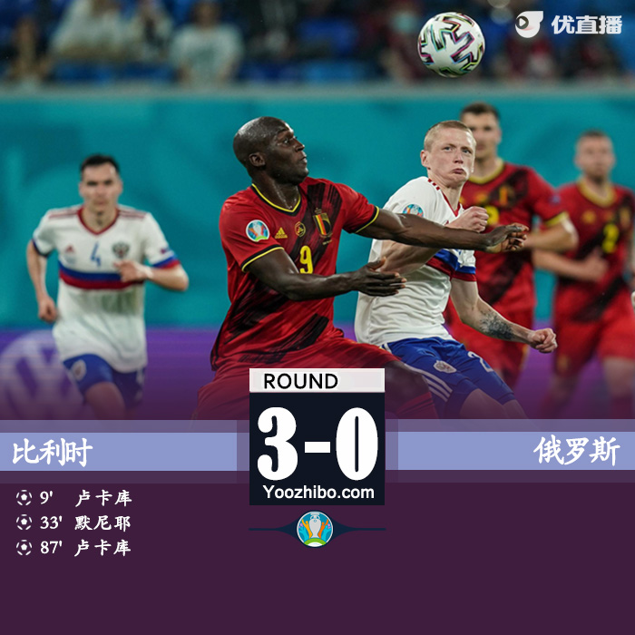 比利时3-0俄罗斯  卢卡库双响穆尼耶替补传射