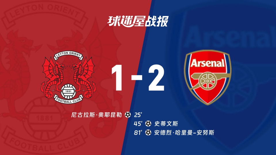 【英锦赛分组赛南】莱顿东方vs阿森纳U21比赛结果：莱顿东方(1-2)阿森纳U21比分战报(2026年09月16日)