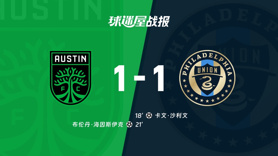 【美职联联赛第21轮】奥斯汀FCvs费城联合比赛结果：奥斯汀FC(1-1)费城联合比分战报(2026年08月23日)